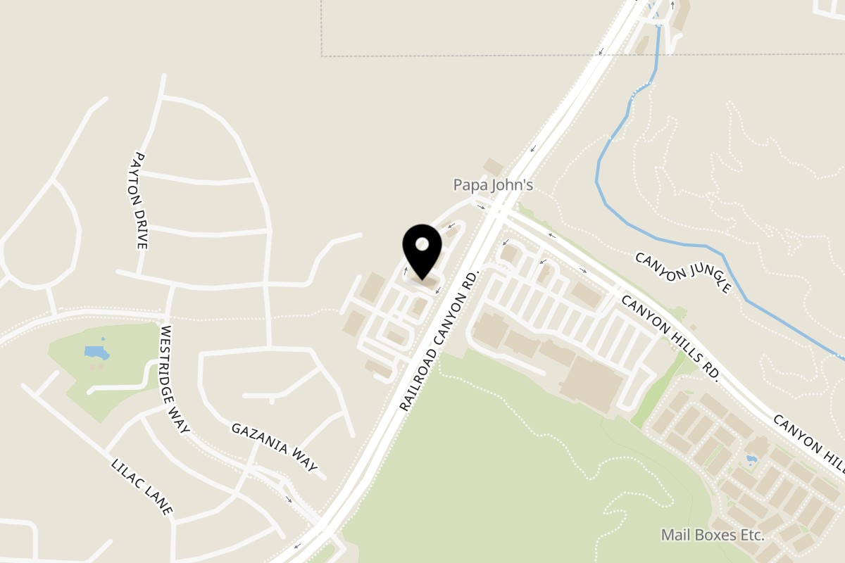 Map showing the location of Los Amigos Mexican food on 25361 Railroad Canyon Rd in Lake Elsinore